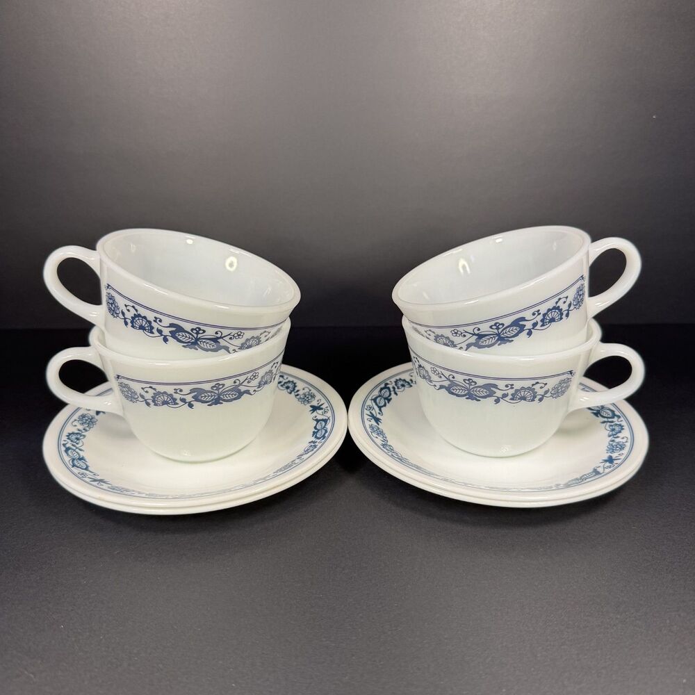 Set of Corelle Old Town Blue Coffee/Tea Cups Farmhouse Cottagecore Corning Onion